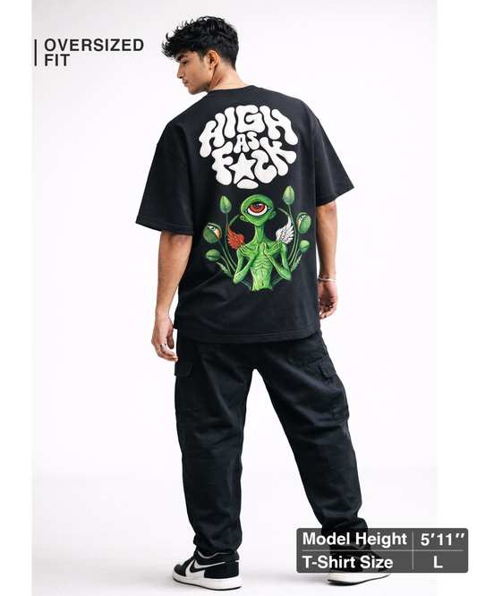Alien Psychedelic Graphic Black Oversized T Shirt for Men | Trippy Streetwear Graphic Tee