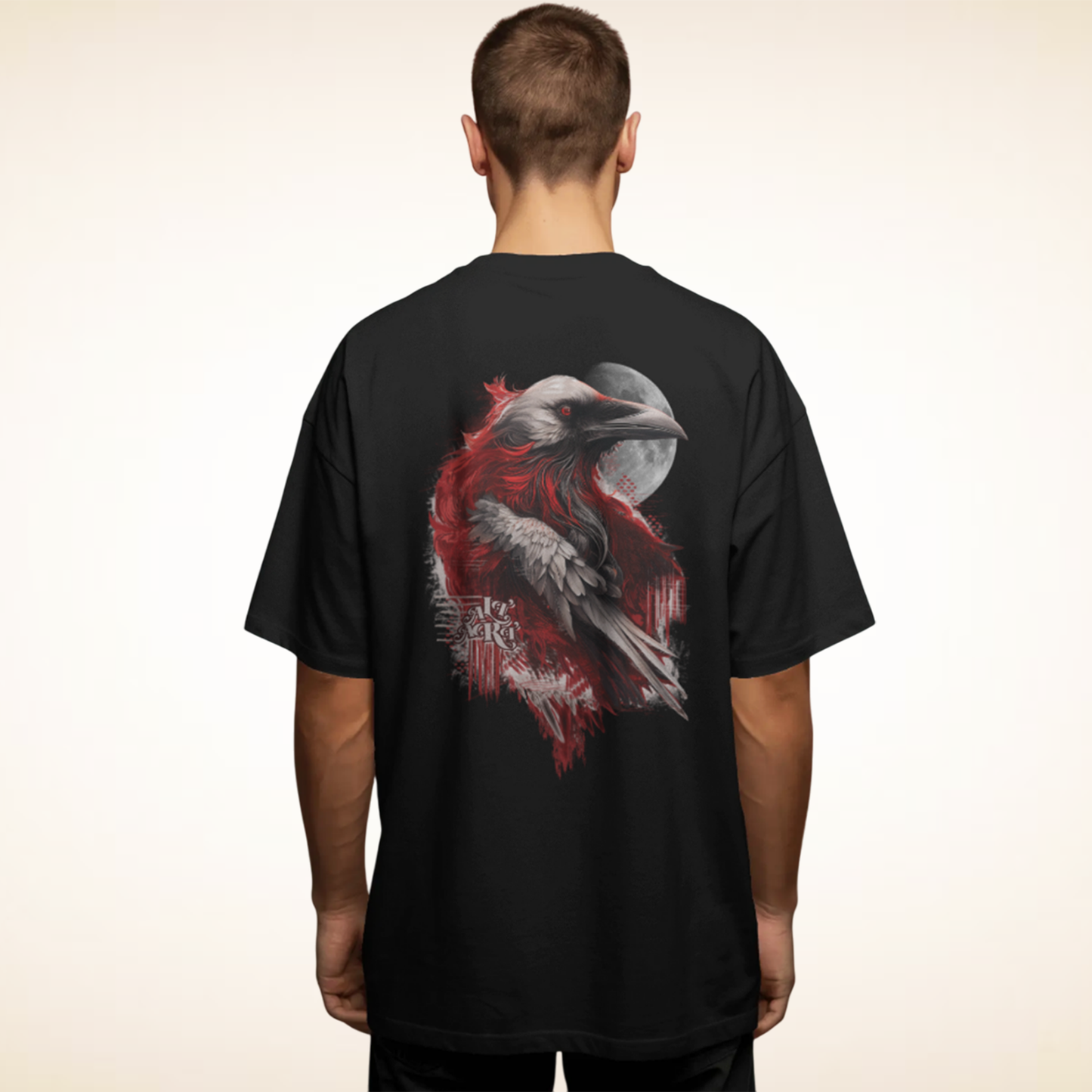 Gothic Raven Abstract Art Black Oversized T-Shirt for Men - Artistic Graphic Streetwear