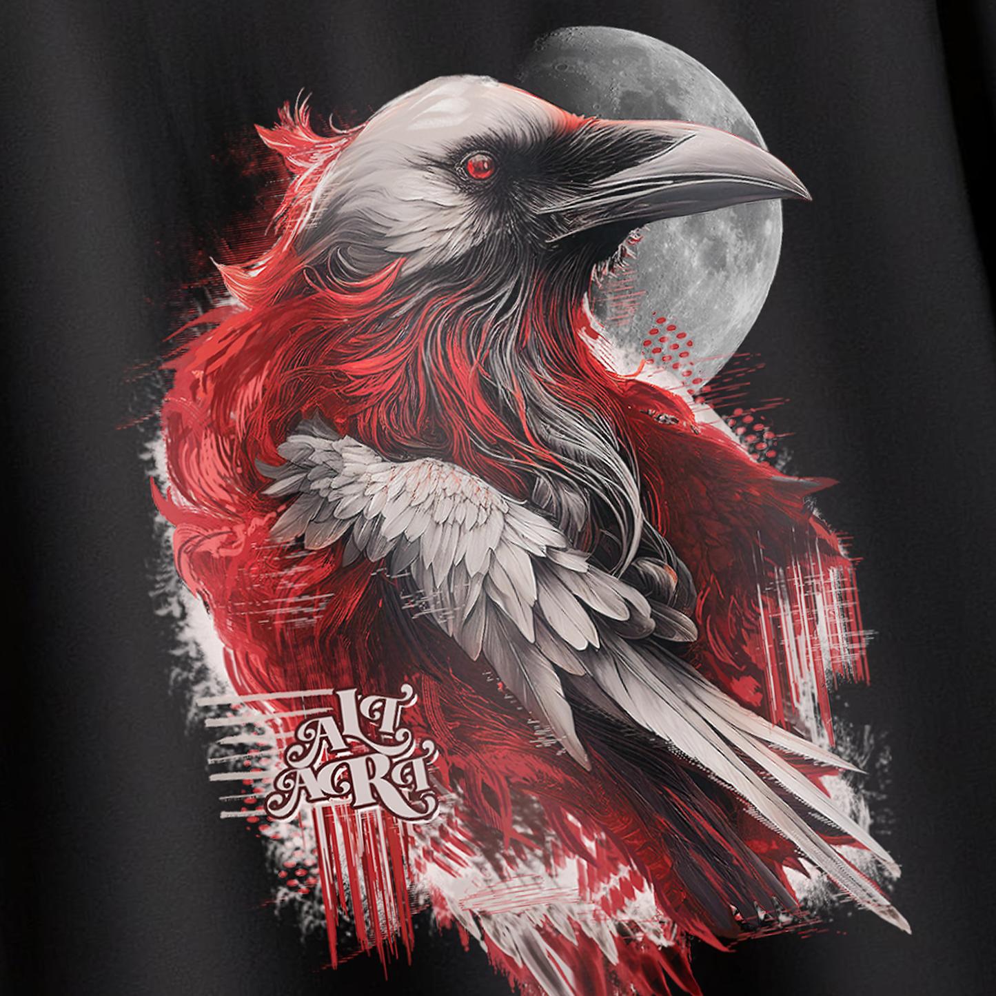Gothic Raven Abstract Art Black Oversized T-Shirt for Men - Artistic Graphic Streetwear