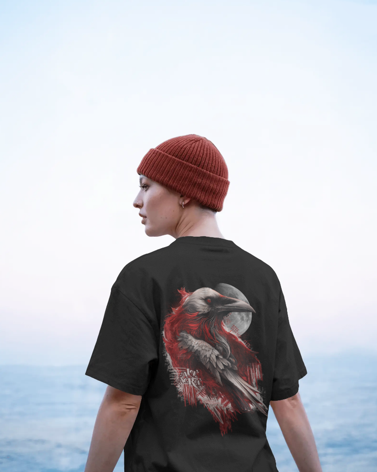 Gothic Raven Abstract Art Black Oversized T-Shirt for Women | Artistic Streetwear