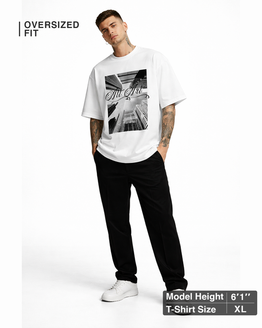 Cityscape Oversized T Shirt for Men | Gothic Urban Graphic Printed Oversized T Shirt | Boxy Fit Streetwear Cotton Tee