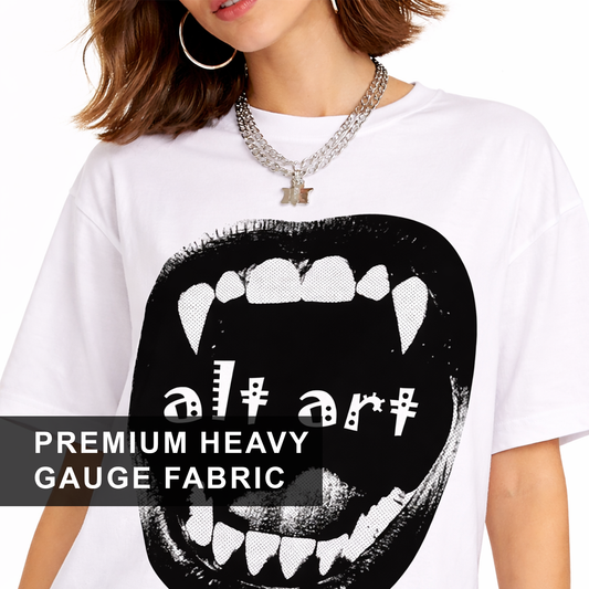 Gothic Vampire Mouth Oversized T Shirt for Women | Vampire Fangs Graphic Printed Oversized T Shirt | Boxy Fit Premium Streetwear Tee