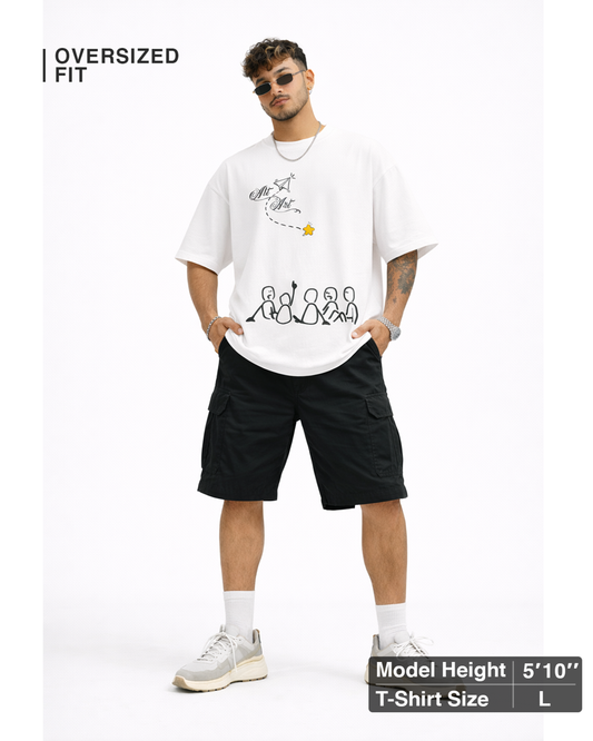 Alt Art Minimal Doodle Graphic White Oversized T Shirt for Men | Aesthetic Oversized T Shirt