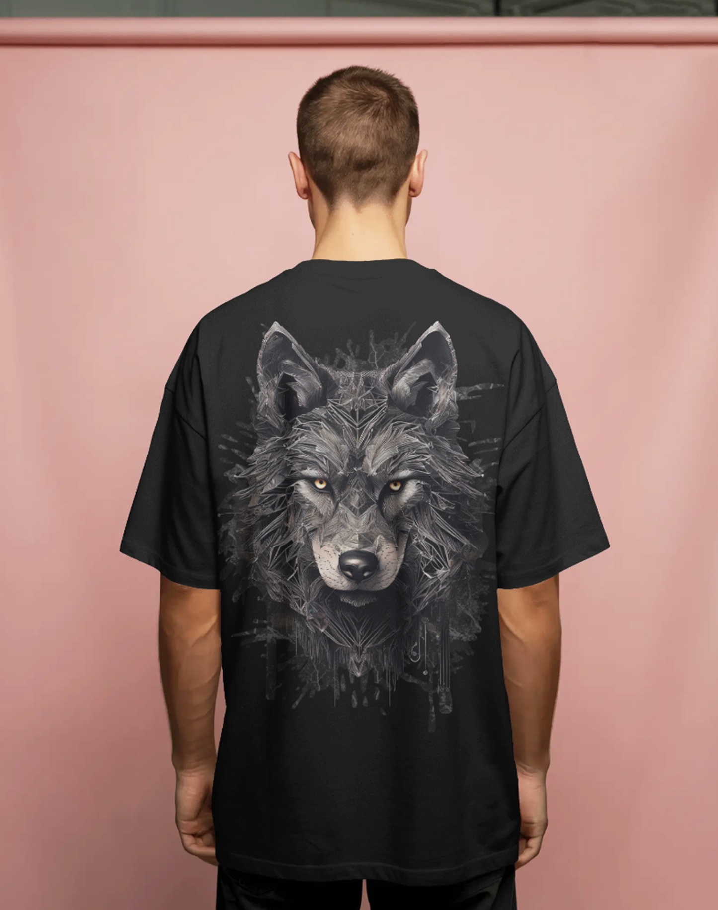 Alpha Wolf Graphic Printed Black Oversized T-Shirt for Men | Streetwear Aesthetic Tee India