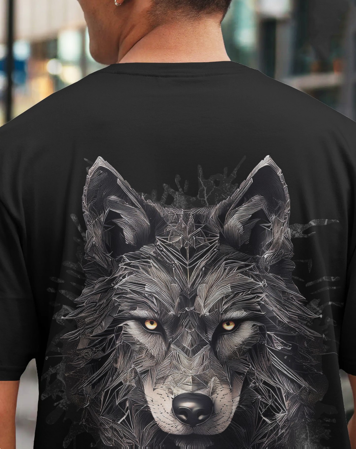 Alpha Wolf Graphic Printed Black Oversized T-Shirt for Men | Streetwear Aesthetic Tee India