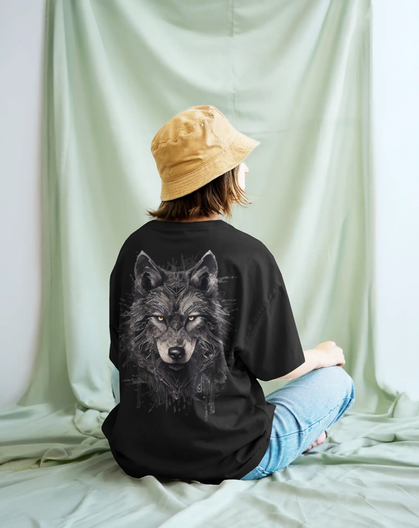 Alpha Wolf Graphic Printed Black Oversized T-Shirt for Women | Bold Streetwear Tee India