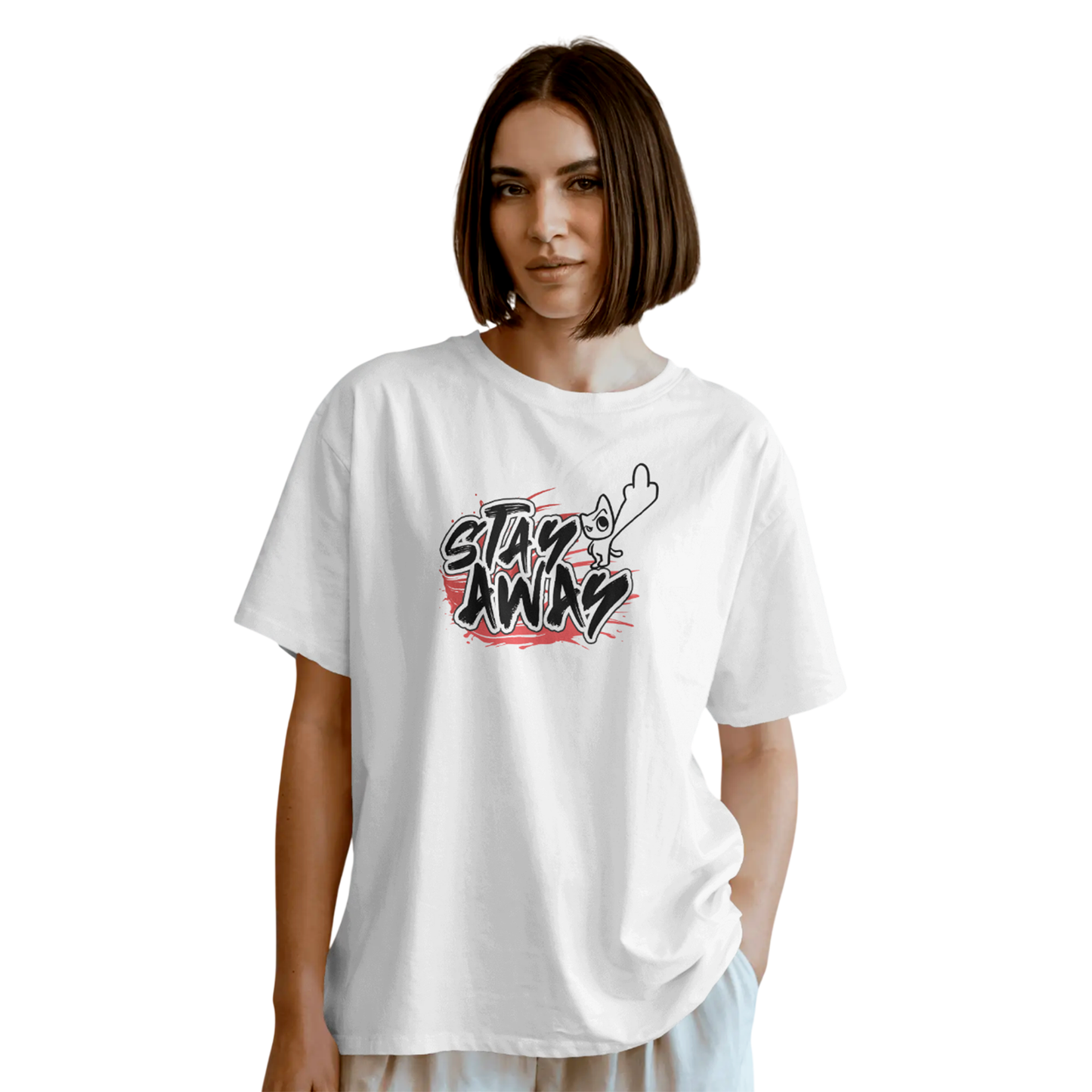 Stay Away – White Oversized T-Shirt for Women & Girls