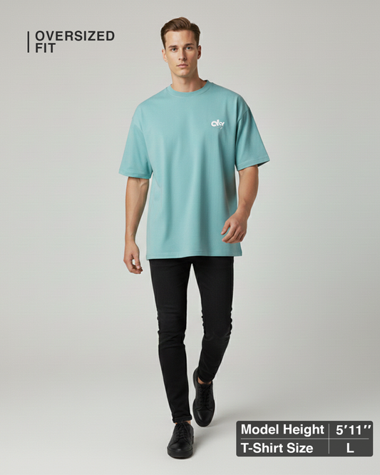 Solid Blue Oversized T-Shirt for Men | Premium Heavyweight Cotton Streetwear Tee