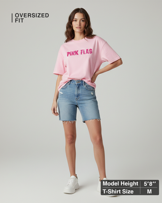 Pink Flag Pink Oversized T-Shirt for Women | Funny Oversized T-Shirt