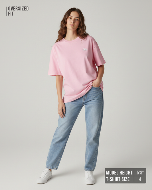 Solid Baby Pink Oversized T-Shirt for Women | Premium Cotton Streetwear Tee