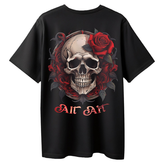 Skull & Rose Black Oversized T-Shirt for Women & Girls - Graphic Printed Oversized T-shirt
