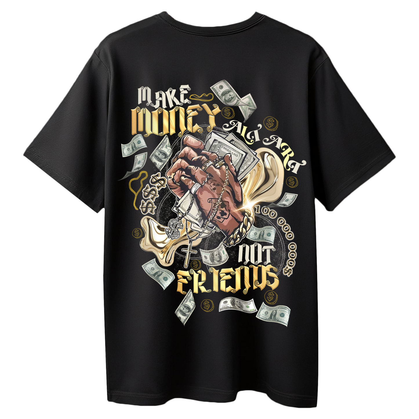 Make Money Not Friends – Black Oversized Graphic T-Shirt for Women & Girls Boss Babe Streetwear Tee