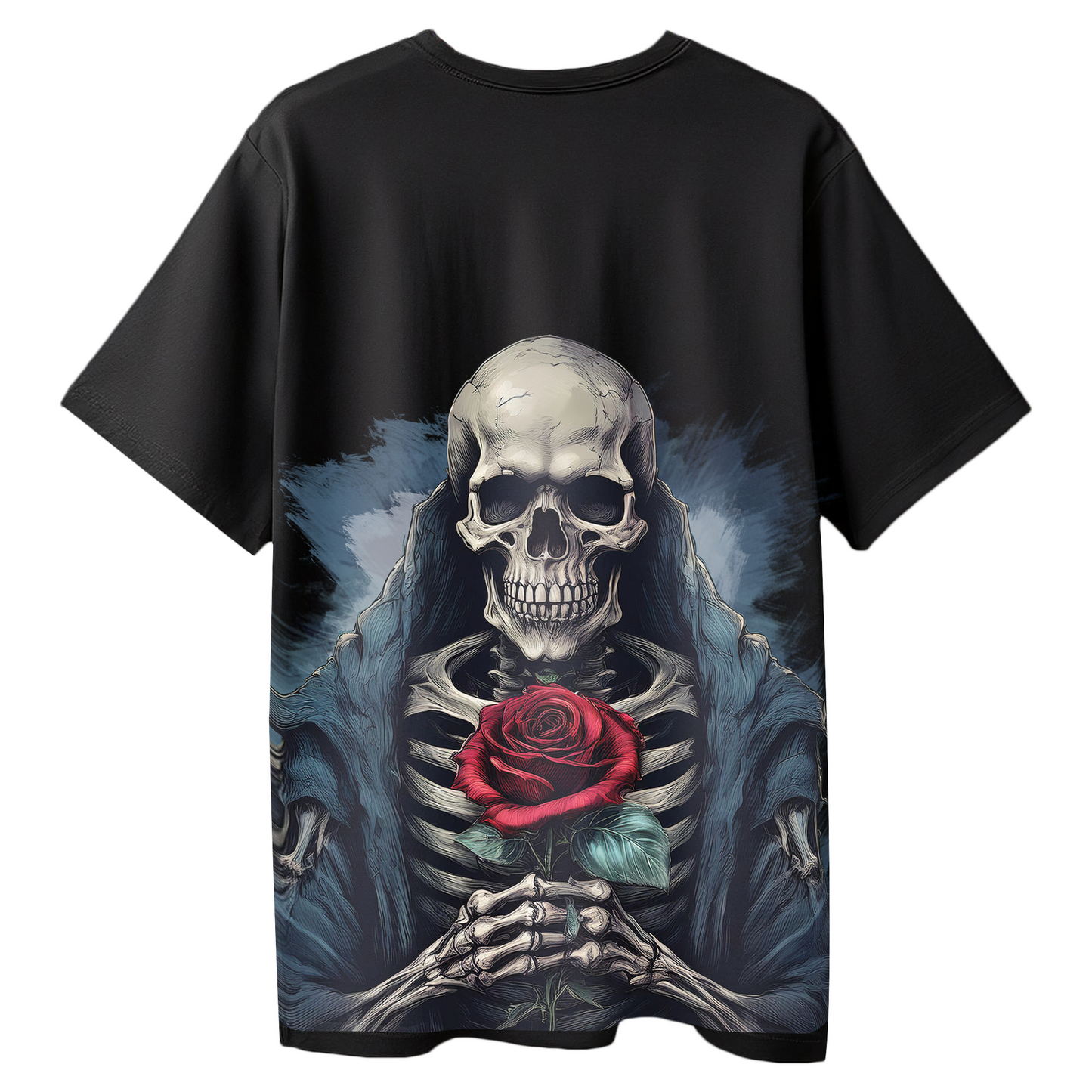 Rose of the Reaper Women's Oversized Black T-Shirt – Skeleton & Rose Graphic Tee