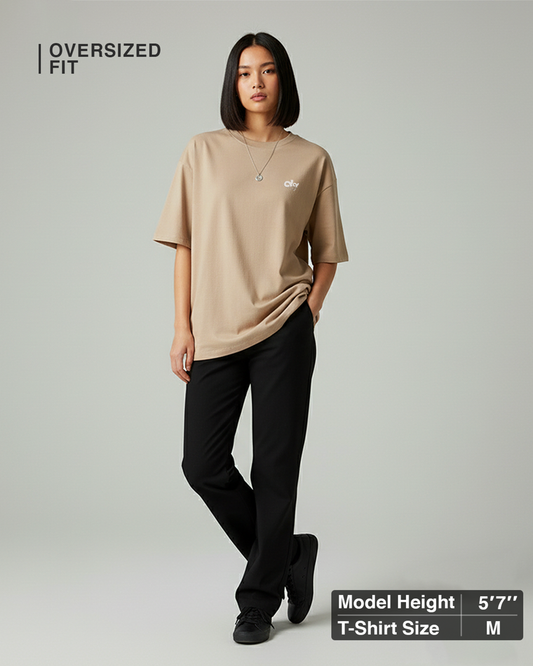 Solid Beige Oversized T-Shirt for Women | Premium Cotton Streetwear Tee