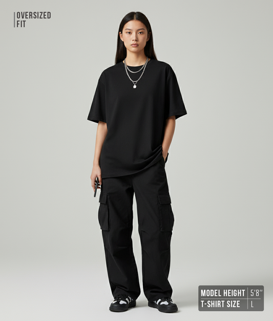Solid Black Oversized T-Shirt for Women | Pure Cotton Plain Streetwear Tee