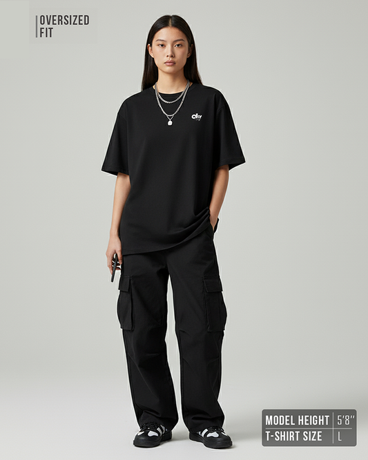 Solid Black Oversized T-Shirt for Women | Premium Cotton Streetwear Tee