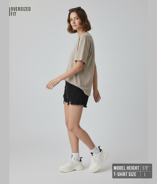 Cement Grey Solid Oversized T-Shirt for Women | Premium Heavyweight Cotton | Boxy Streetwear Fit