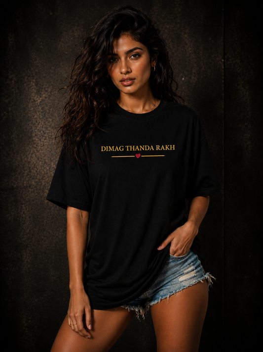 Dimag Thanda Rakh Oversized T Shirt for Women | Hindi Quote Graphic Oversized T Shirt | Funny Boxy Fit Streetwear Tee