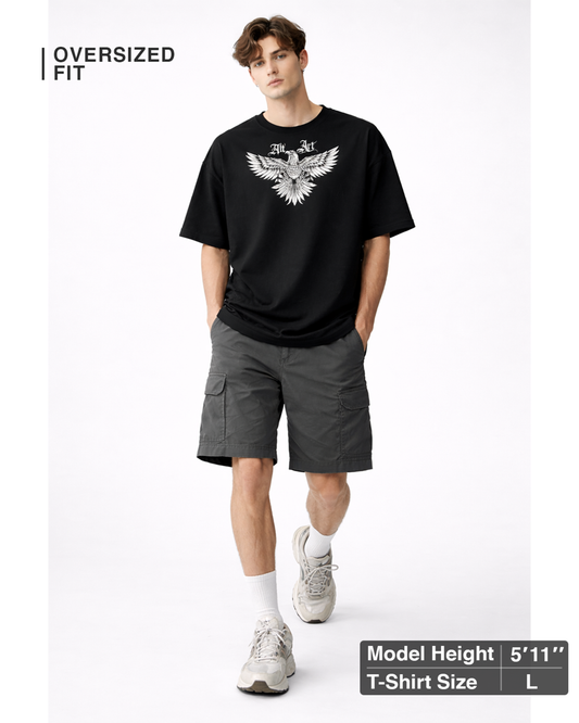 Gothic Eagle Graphic Black Oversized T-Shirt for Men | Premium Streetwear Oversized T Shirt