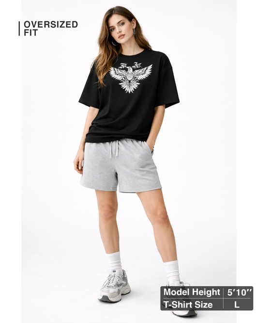Gothic Eagle Graphic Black Oversized T-Shirt for Women | Premium Oversized Streetwear T-Shirt