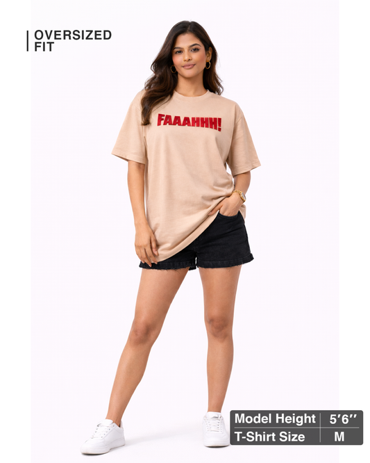 Faaahhh Viral Meme Oversized T Shirt for Women | Funny Trending Graphic Beige Tee