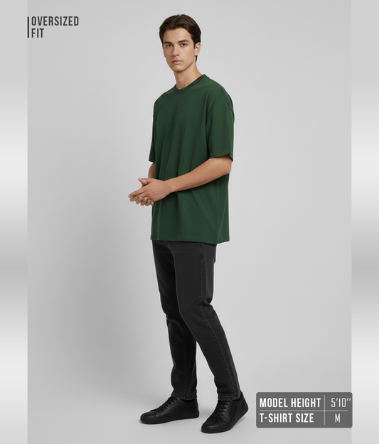 Forest Green Oversized T-Shirt for Men | Heavyweight Solid Cotton | Drop Shoulder Boxy Fit