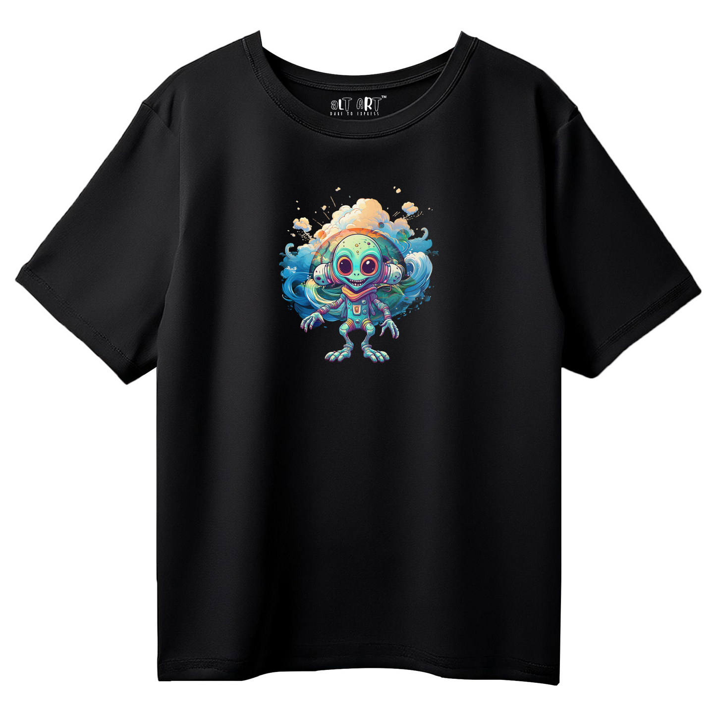 Space is My Hometown Women’s Black Oversized T-Shirt – Trendy Astronaut Graphic Tee for Women & Girls