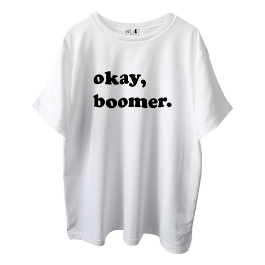 Okay Boomer Oversized T-Shirt for Men – White Graphic Tee | Trendy Meme Streetwear