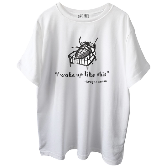 Kafka “I Woke Up Like This” Oversized T-Shirt for Men – Existential Literary Graphic Tee in White