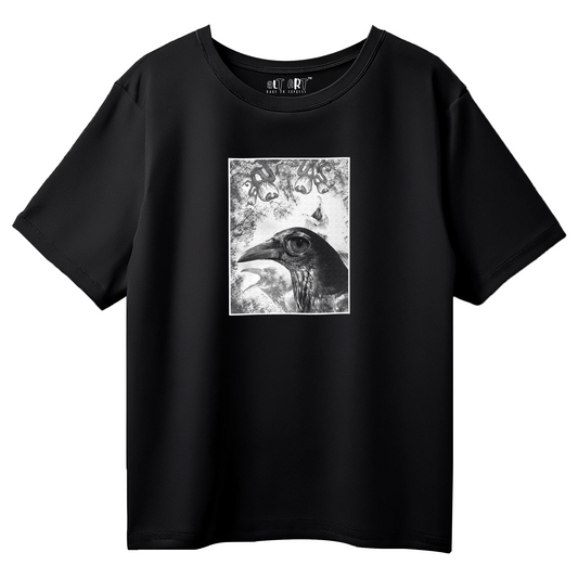 Watcher’s Curse – Black Oversized T-Shirt for Women & Girls Gothic Crow Graphic Tee Exclusive Artwork T-shirt