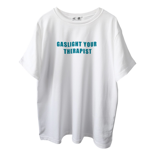 Gaslight Your Therapist Funny Graphic Oversized T-Shirt for Men & Boys White – Sarcastic Graphic Printed Drop Shoulder 100% Cotton T-Shirt