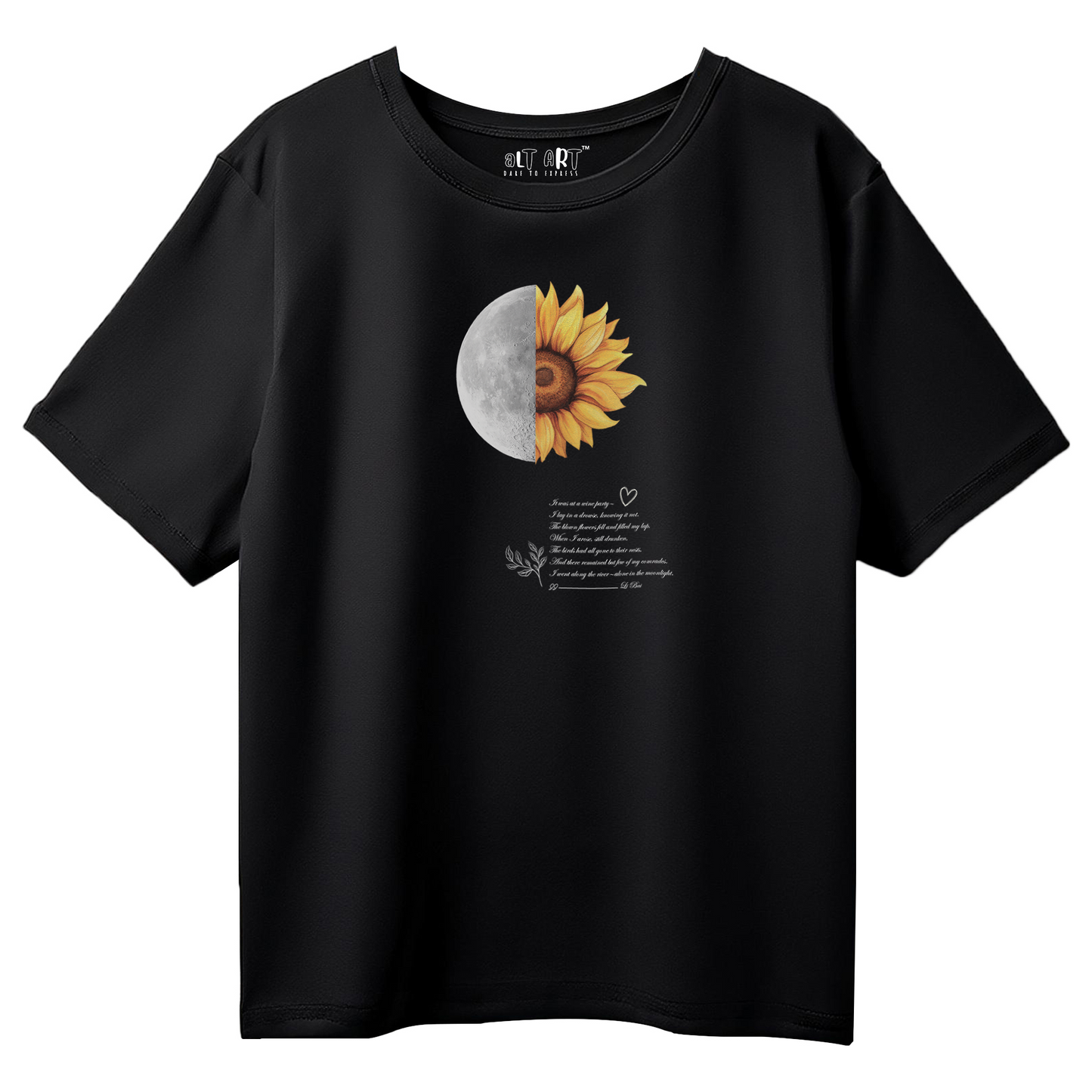 Moon & Sunflower Oversized T-Shirt for Women | Flower Moon Graphic Tee