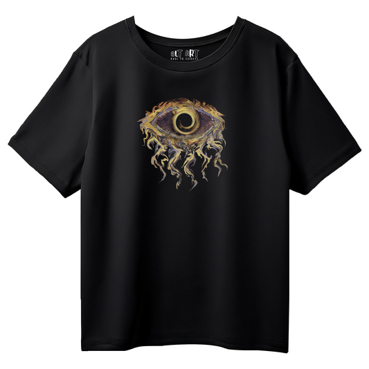 Inferno Gaze Graphic Black Oversized T-Shirt for Women - Graphic Printed Drop Shoulder Half Sleeve Round Neck 100 % Cotton T-shirt