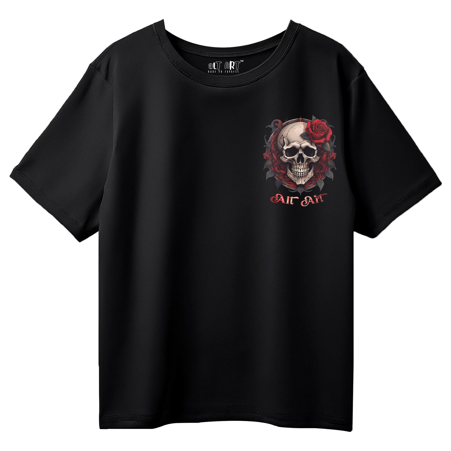 Skull & Rose Black Oversized T-Shirt for Men & Boys - Graphic Printed Oversized T-shirt