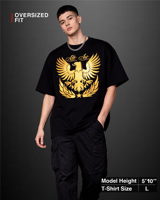 Golden Eagle Graphic Black Oversized T Shirt for Men | Premium Gothic Streetwear Tee