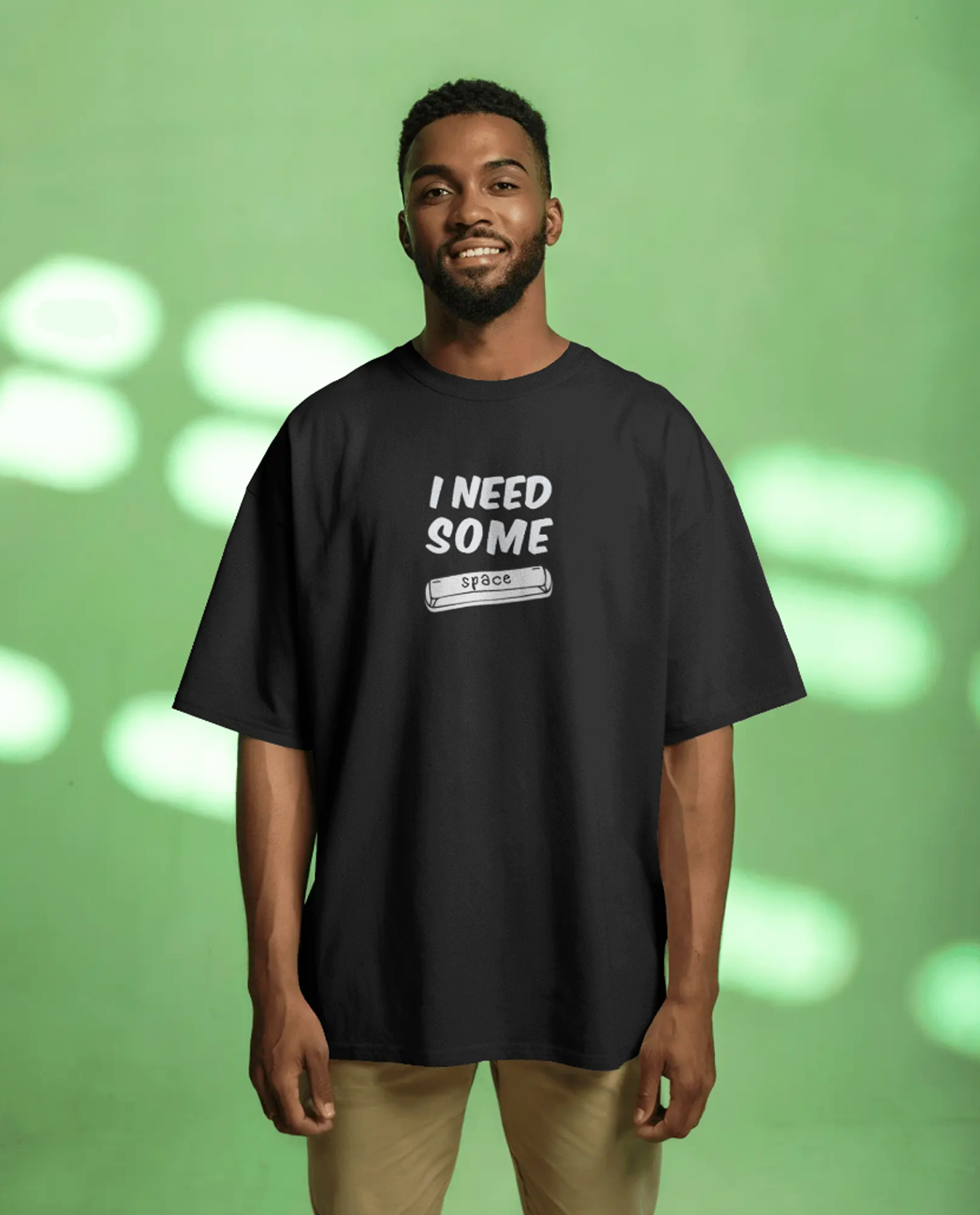 Men's Black I Need Some Space Graphic Printed Oversized T-shirt