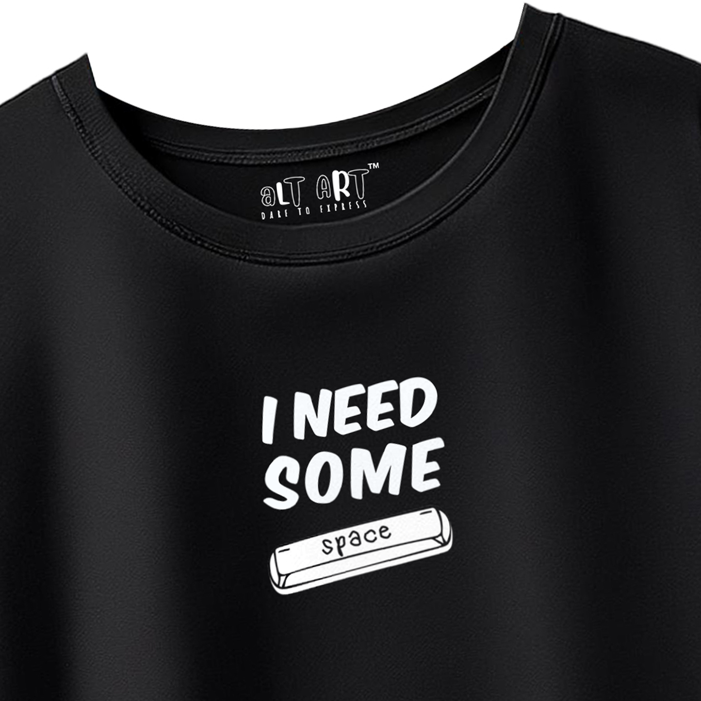 Women's Black I Need Some Space Graphic Printed Oversized T-shirt