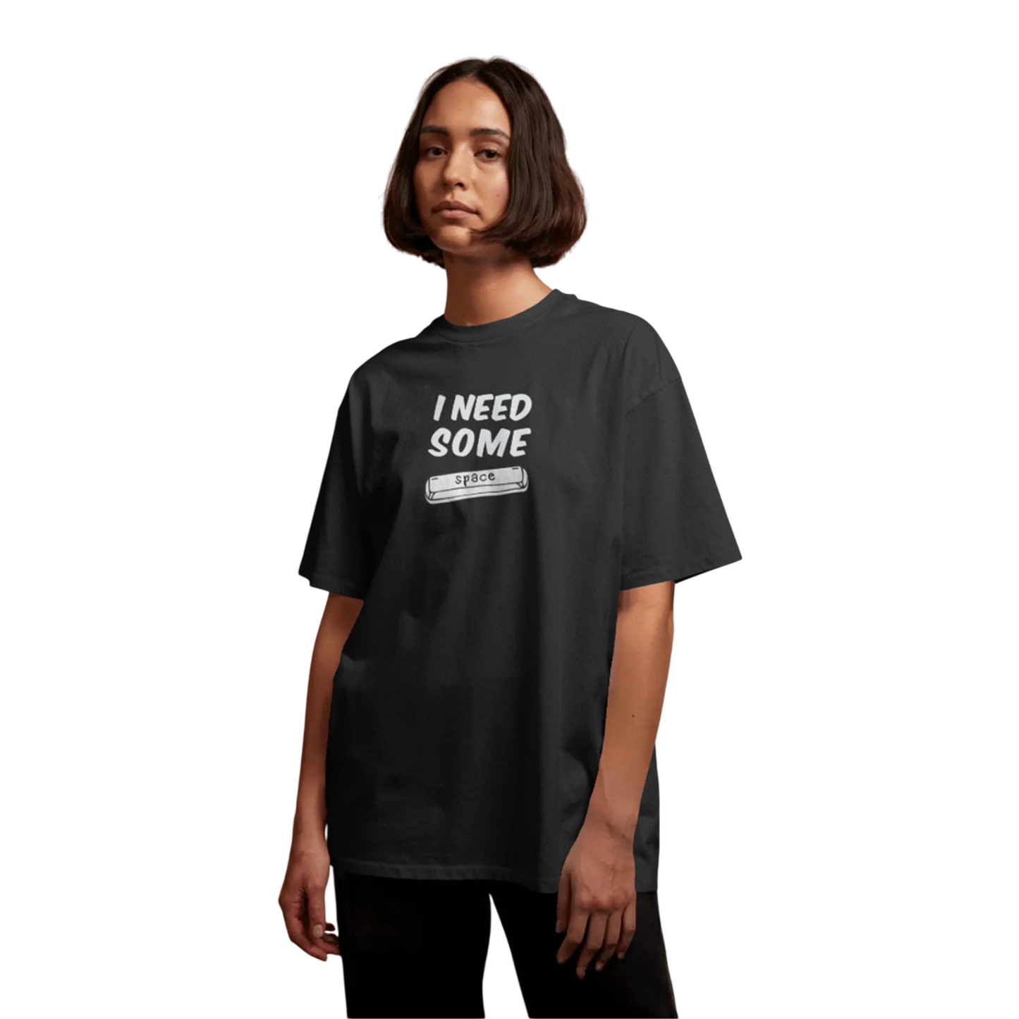 Women's Black I Need Some Space Graphic Printed Oversized T-shirt
