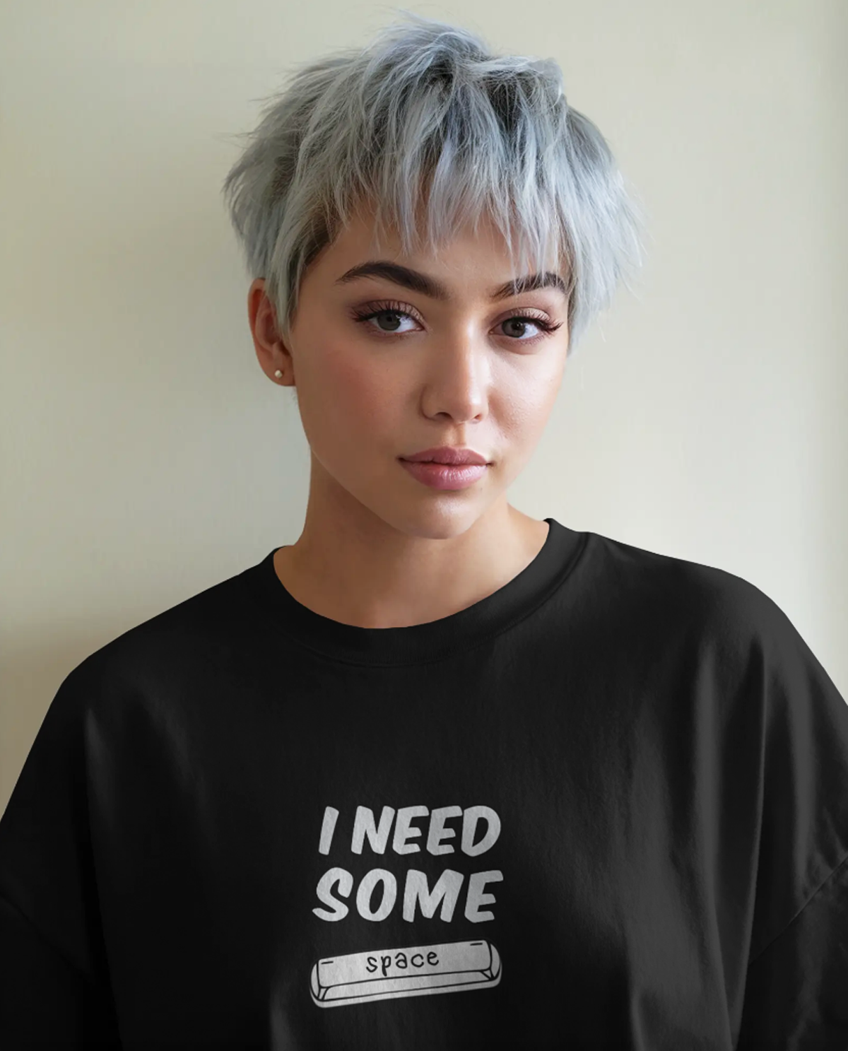 Women's Black I Need Some Space Graphic Printed Oversized T-shirt