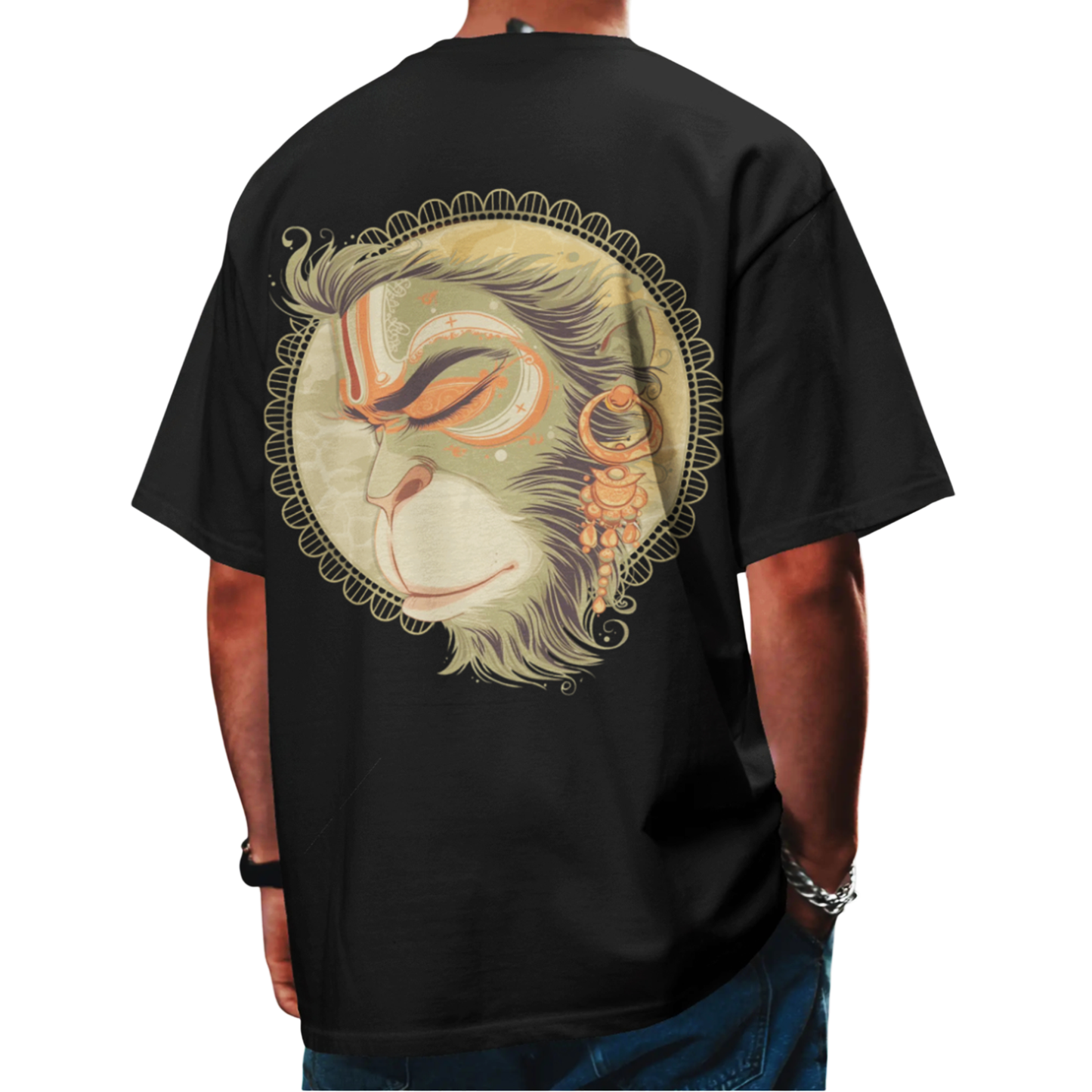 Jai Hanuman Black Oversized T-Shirt for Men & Boys | Jai Bajrangbali Graphic Printed Oversized T-Shirt