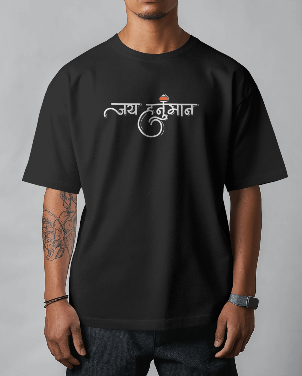 Jai Hanuman Black Oversized T-Shirt for Men & Boys | Jai Bajrangbali Graphic Printed Oversized T-Shirt