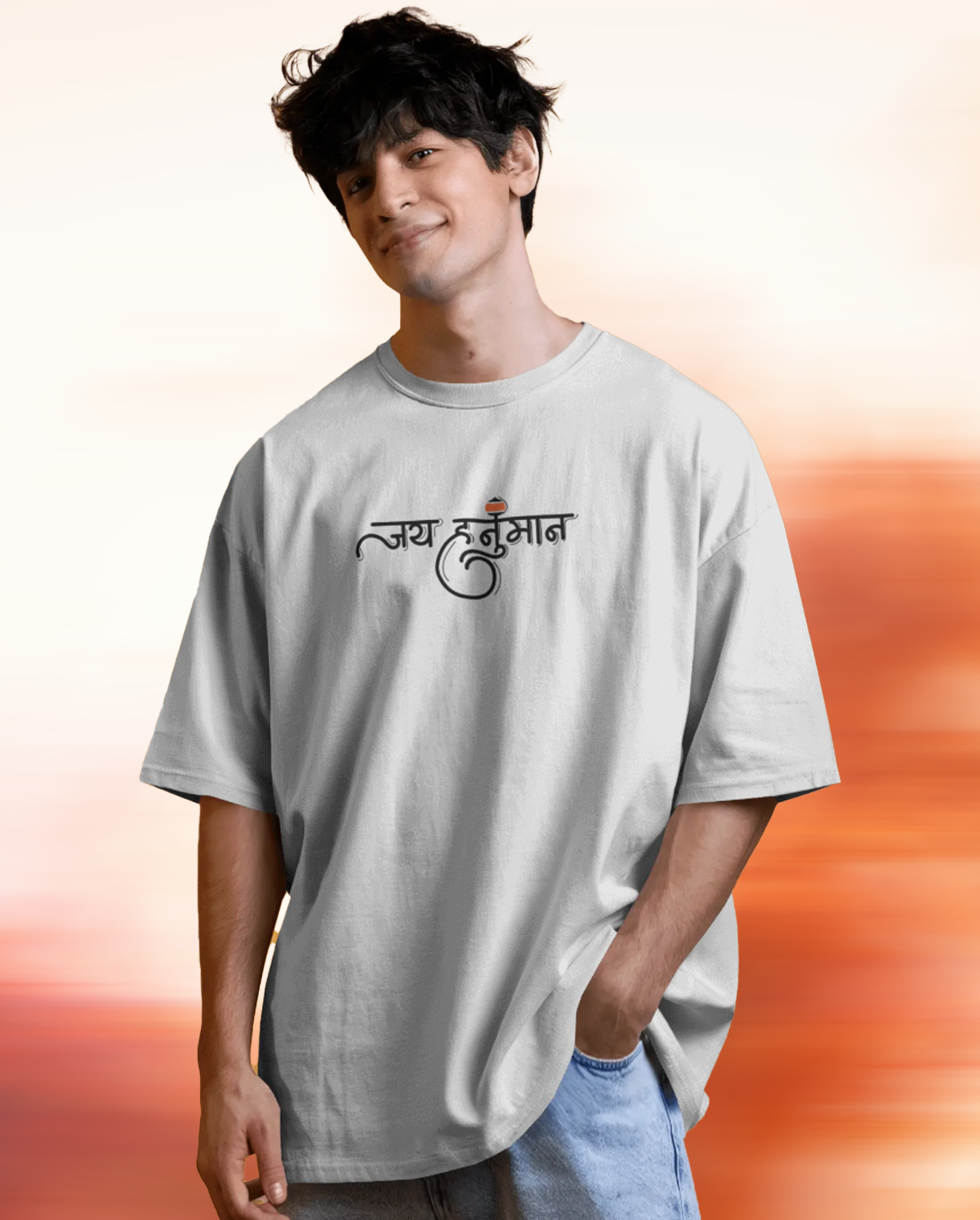 Jai Hanuman White Oversized T-Shirt for Men & Boys | Jai Bajrangbali Graphic Printed Oversized T-Shirt