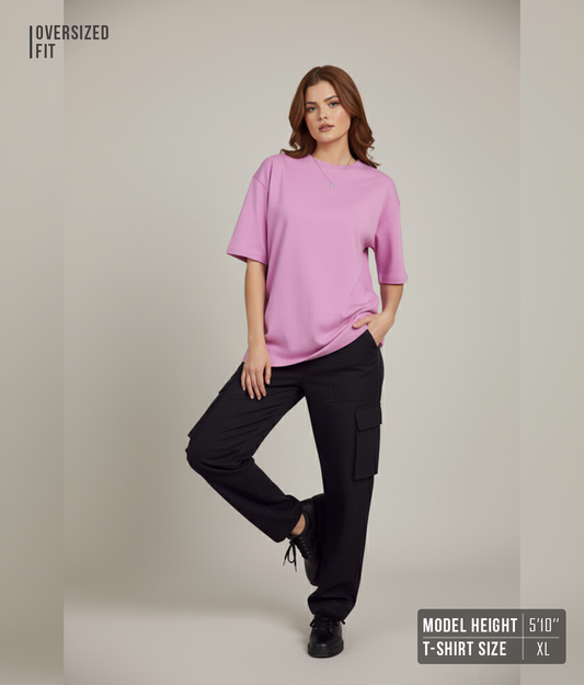 Solid Lavender Oversized T-Shirt for Women | Pure Cotton Streetwear Oversized Tee