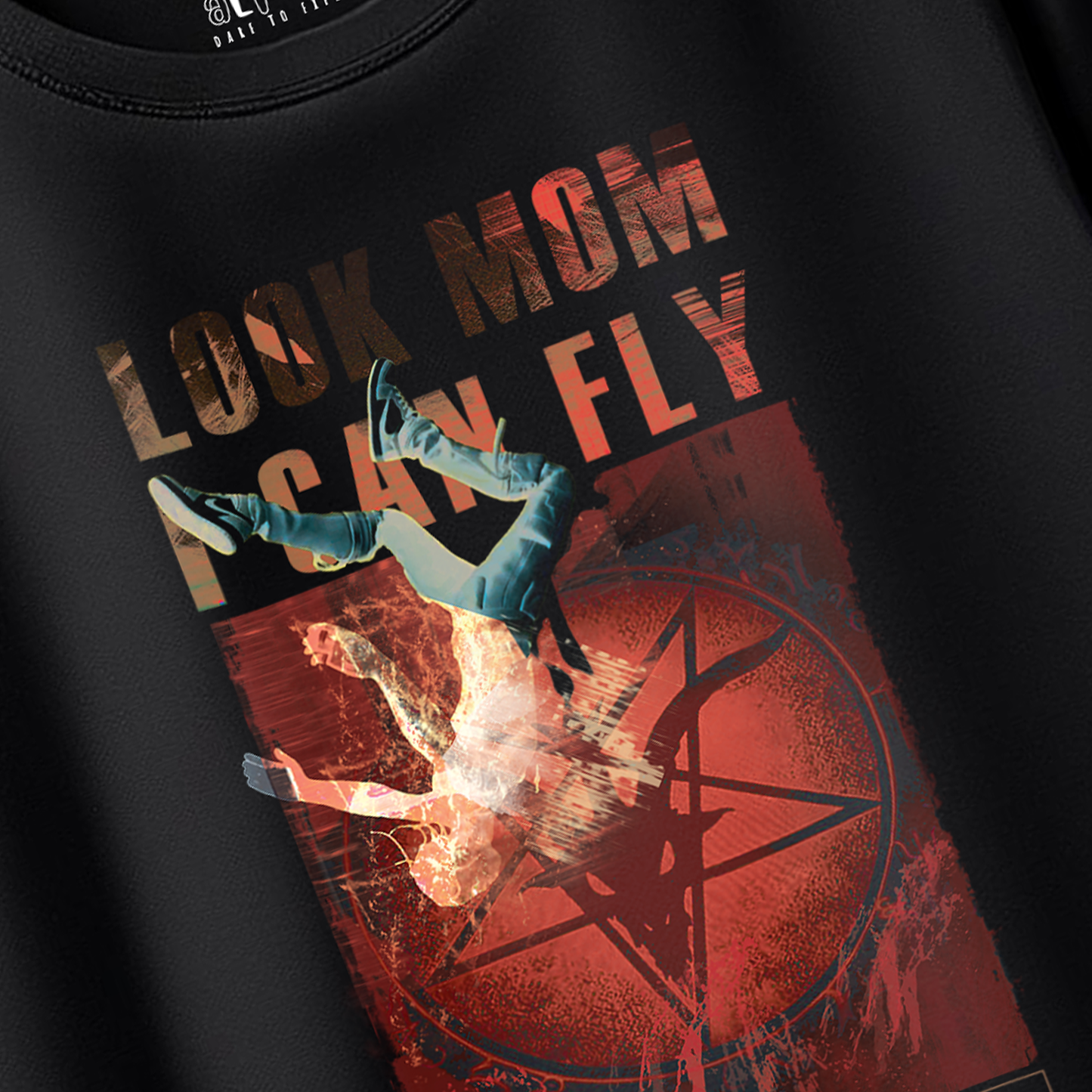 Look Mom I Can Fly Black Oversized T-Shirt for Men | Streetwear Graphic Printed 100% Cotton Tee