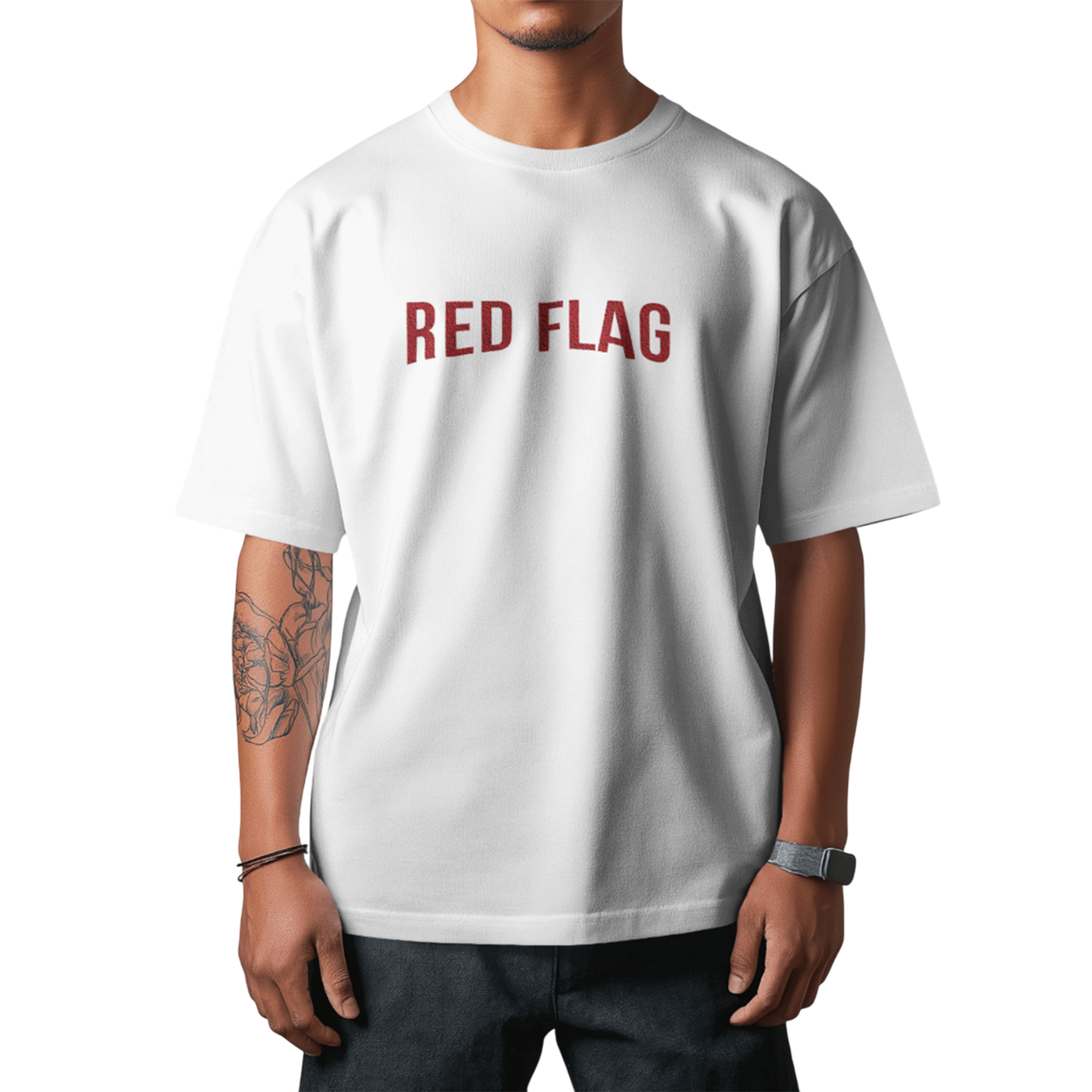 Red Flag T-Shirt for Men – Oversized White Cotton Statement