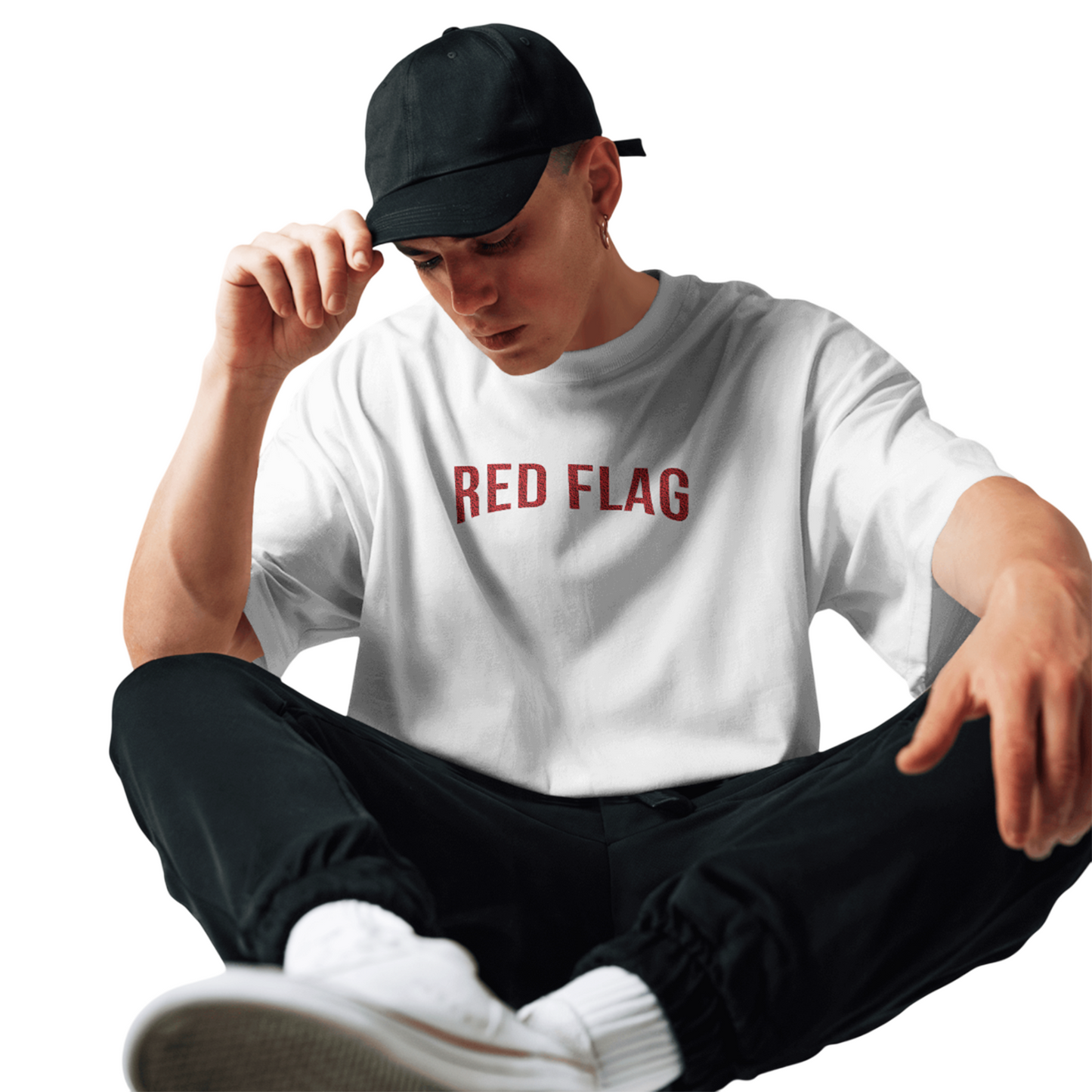Red Flag T-Shirt for Men – White Oversized Cotton Statement Tee