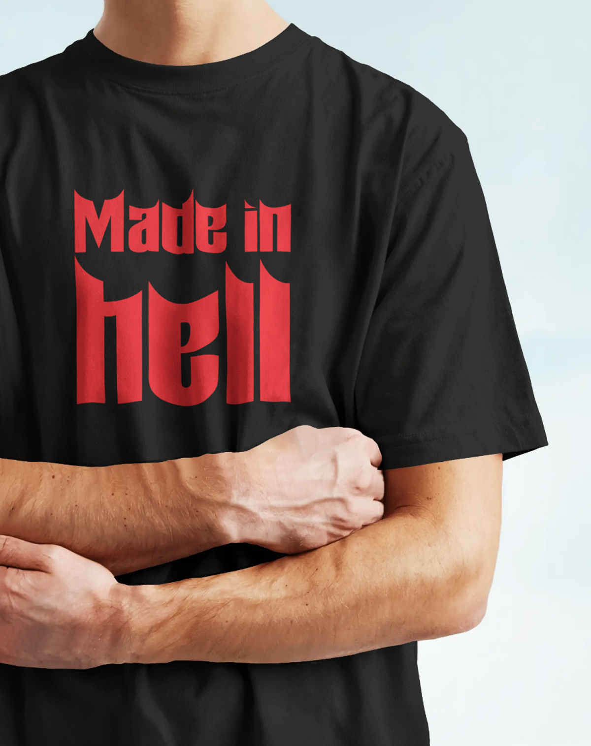 Made in Hell Black Oversized T-Shirt for Men | Gothic Streetwear Graphic Tee