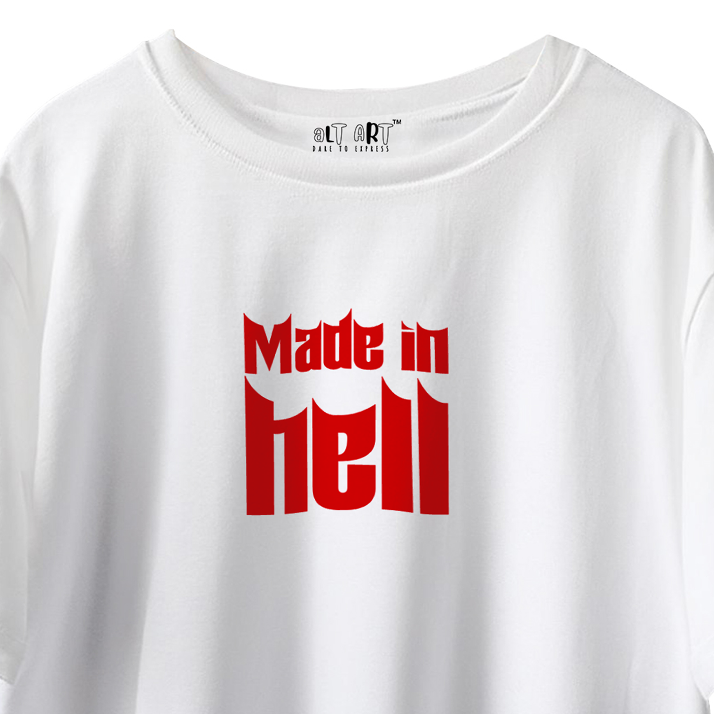 Made in Hell White Oversized T-Shirt for Men & Boys | Gothic Streetwear Graphic Tee