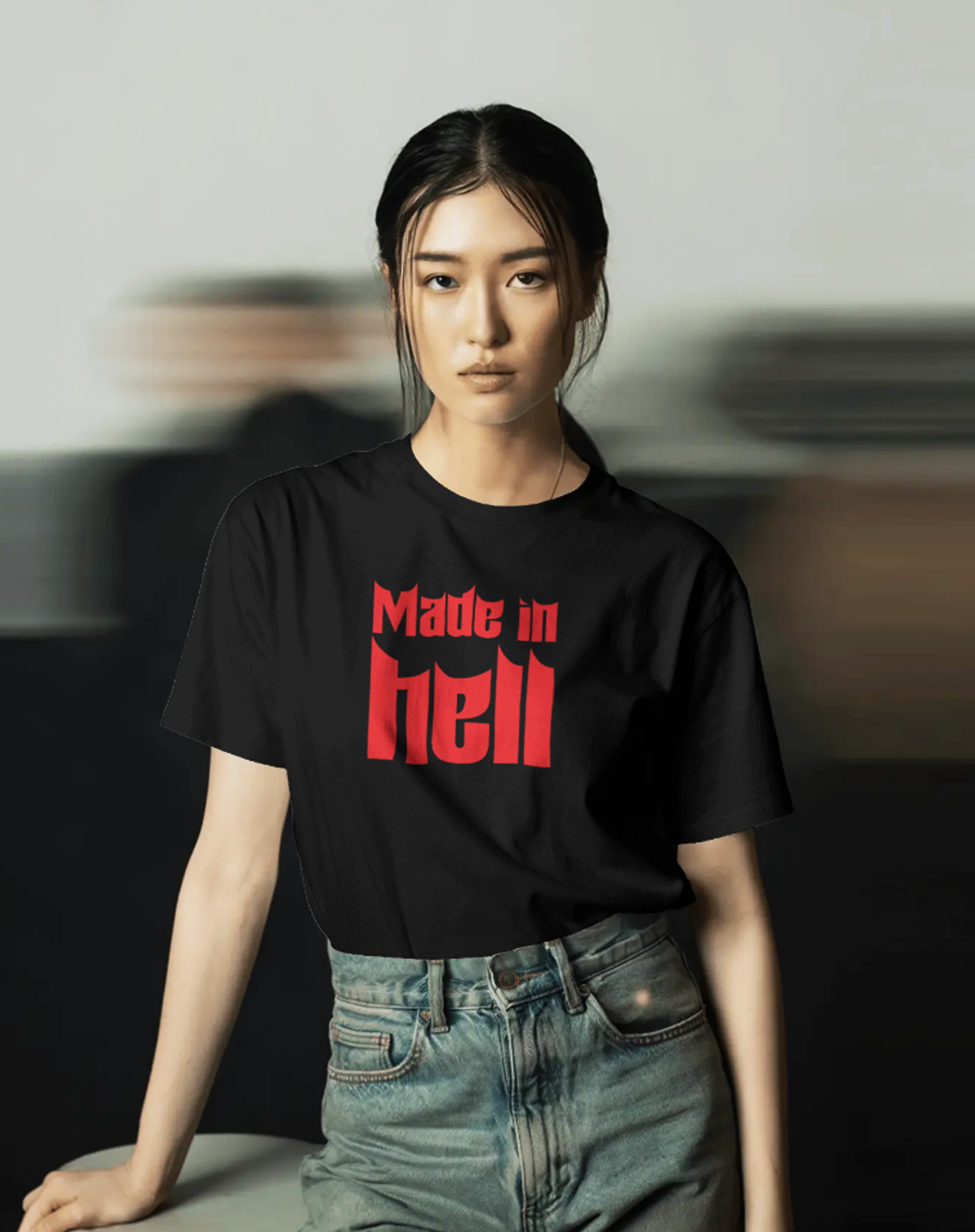 Made in Hell Black Oversized T-Shirt for Women | Gothic Streetwear Graphic Tee