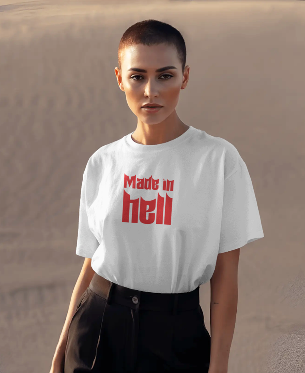 Made in Hell White Oversized T-Shirt for Women & Girls | Gothic Graphic Streetwear Tee